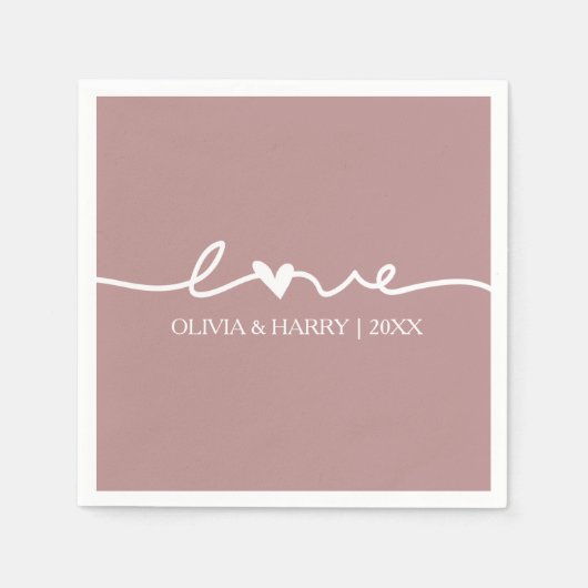Moderne Liebe Script Dusty Rose Hochzeitspapier Na Serviette (Vorderseite)