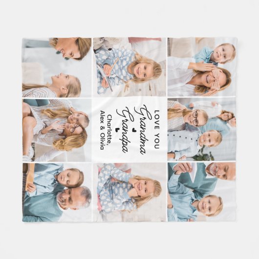 Moderne Liebe Sie Großmutter Opa Custom 8 Foto Fleecedecke (Vorderseite (Horizontal))