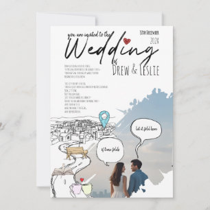 Moderne Liebe Story Timeline Illustriert Hochzeit Einladung