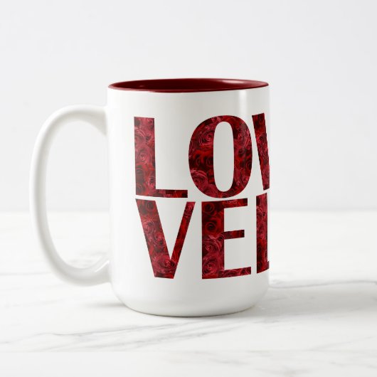 Moderne LIEBE Tasse mit Rote Rosen Typografie (Links)