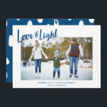 Moderne Liebe-u. Licht-Foto-Chanukka-Karte Feiertagskarte<br><div class="desc">Ein einfacher,  stilvoller Chanukka-Fotokartenentwurf,  moderne Typografie und einen blauen und weißen Farbentwurf kennzeichnend.</div>