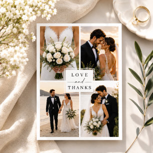 Moderne Liebe und Dank Foto-Collage-Hochzeit Dankeskarte