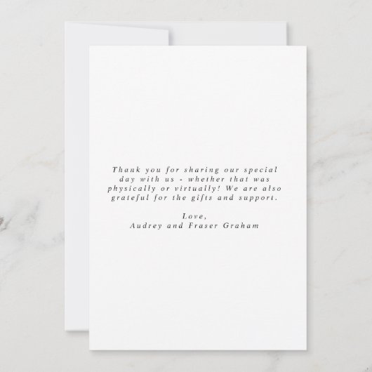 Moderne Liebe und Dank für das Hochzeitsstipendium Dankeskarte (Rückseite)