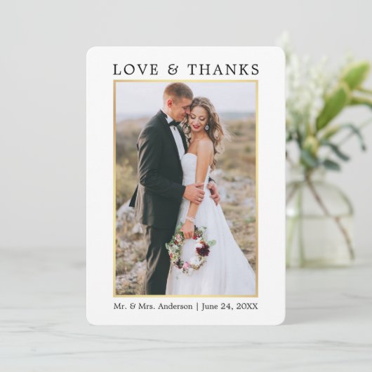 Moderne Liebe und Dank Hochzeit Dankeskarte (Stehend Vorderseite)