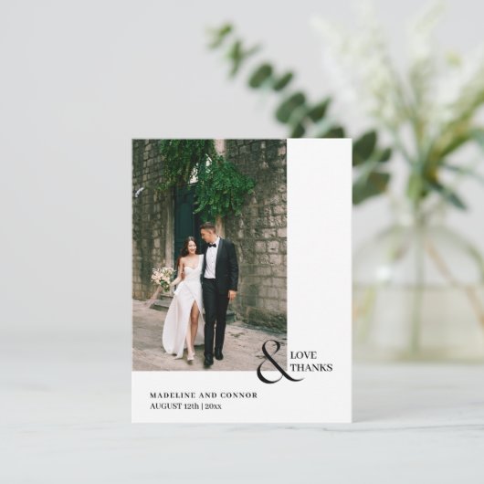 Moderne Liebe und dank Hochzeitsfotografie Dankeskarte (Stehend Vorderseite)
