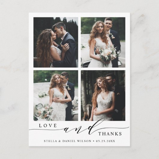 Moderne Liebe und danke 4 Foto Wedding Vielen Dank Postkarte (Vorderseite)