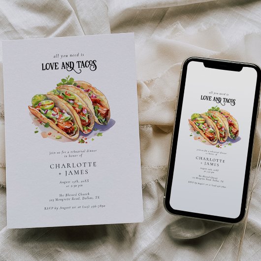 Moderne Liebe und Tacos Probe Dinner Einladung