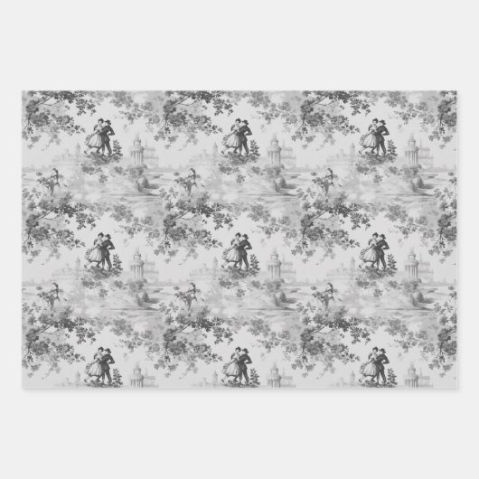 Moderne Liebe Valentine Red Toile de Jouy Pattern Geschenkpapier Set (Vorderseite 2)