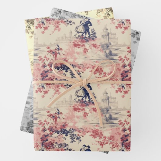 Moderne Liebe Valentine Red Toile de Jouy Pattern Geschenkpapier Set (Beispiel)