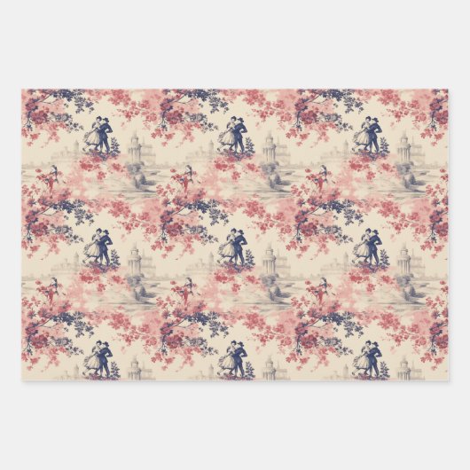 Moderne Liebe Valentine Red Toile de Jouy Pattern Geschenkpapier Set (Vorderseite)