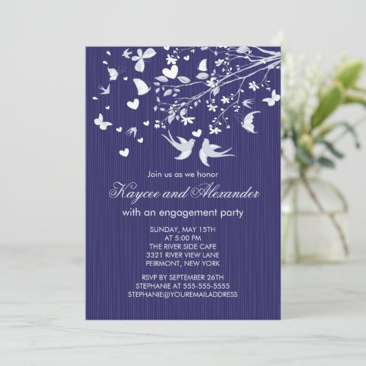 Moderne Liebe-Vogel-Verlobungs-Party Einladungen (Stehend Vorderseite)