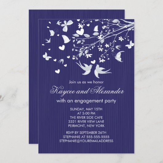 Moderne Liebe-Vogel-Verlobungs-Party Einladungen (Vorne/Hinten)