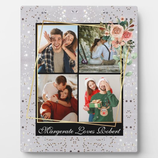 Moderne LIEBE YOU 4 Foto Silver Glitzer Valentine' Fotoplatte (Vorderseite)