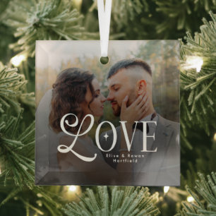 Moderne Liebes-Hochzeitsfoto-Paar-Monogramm Ornament Aus Glas