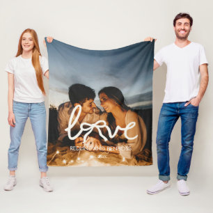 Moderne Liebes-Schleifen-Typografie-Paar-Foto indi Fleecedecke