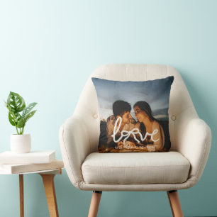 Moderne Liebes-Schleifen-Typografie-Paar-Foto-Kiss Kissen
