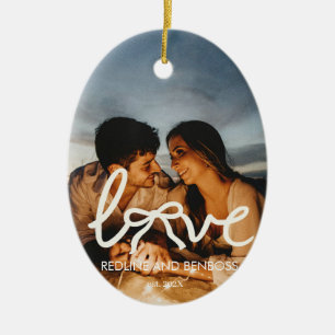 Moderne Liebes-Schleifen-Typografie-Paar mit indiv Keramik Ornament