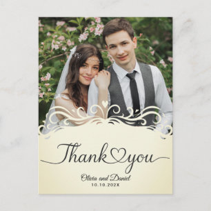 Moderne Liebesherz-Hochzeit Flach Dankeschön Postkarte