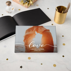 Moderne Liebesschrift-Foto-Hochzeit Gästebuch