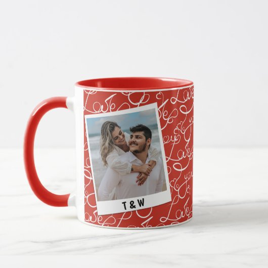 Moderne Liebesschrift Paar Foto Custom Initial  Tasse (Links)
