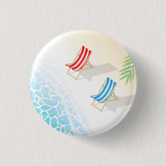 Moderne Liegestühle am Meer Art Button (Vorderseite)