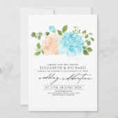 Moderne Light Blue Peach floral Bouquet Wedding Einladung (Vorderseite)