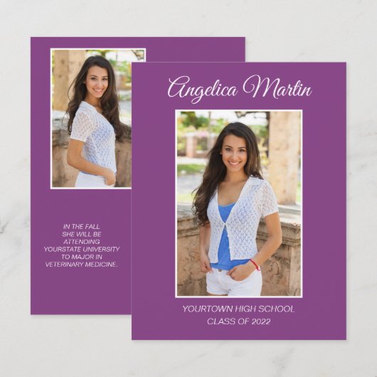 Moderne Lila 2-seitige Abschluss 3 Foto Class 2022 (Vorne/Hinten)