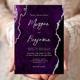 Moderne lila Achat-Silber-Schrift Hochzeit Einladung