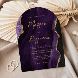 Moderne Lila Agate Chic Script Arch Form Hochzeit Einladung