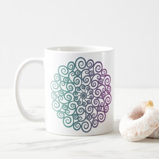 Moderne lila aquamarine Blumenmandala ombre Kaffeetasse (Mit Donut)