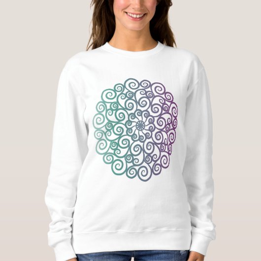 Moderne lila aquamarine Blumenmandala ombre Sweatshirt (Vorderseite)