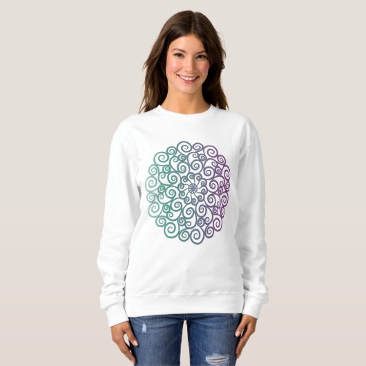 Moderne lila aquamarine Blumenmandala ombre Sweatshirt (Vorne ganz)