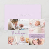 Moderne Lila Baby Girl Custom Foto Collage Dankeskarte (Vorne/Hinten)