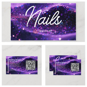 Moderne Lila Berufliche Karte QR Code Nail Tech