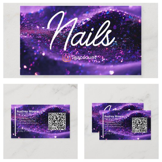 Moderne Lila Berufliche Karte QR Code Nail Tech