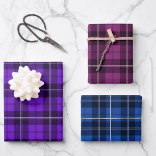 Moderne Lila, blaue und rosa Tartan-Muster Geschenkpapier Set