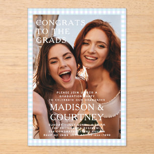 Moderne Lila Blue Gingham Foto Graduation Party Acryleinladungen