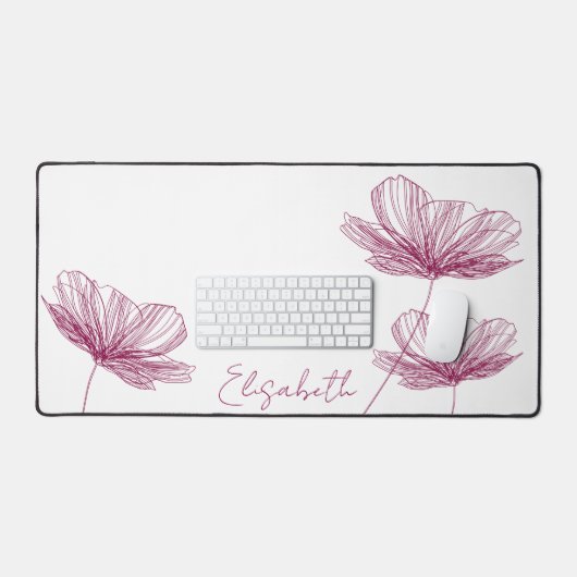 Moderne Lila Blume Zeichne Niedlich Boho Girly Whi Schreibtischunterlage (Tastatur & Maus)