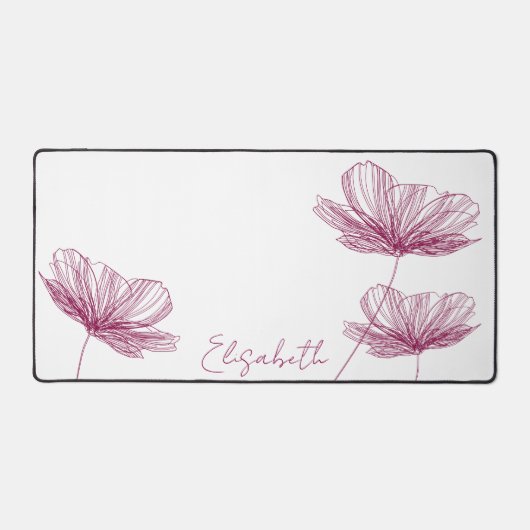 Moderne Lila Blume Zeichne Niedlich Boho Girly Whi Schreibtischunterlage (Vorderseite)