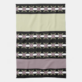 Moderne lila Blumen und Streifen Geschirrtuch