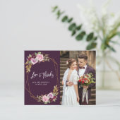 Moderne lila Blumenhochzeit Dank Fotokarte Postkarte (Stehend Vorderseite)