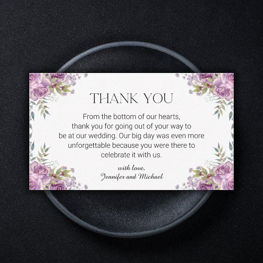 Moderne lila Blumenhochzeit danke Mitteilungskarte