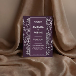 Moderne Lila Blumenhochzeit Einladung