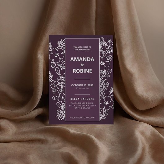 Moderne Lila Blumenhochzeit Einladung