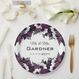 Moderne Lila Blumenhochzeit Pappteller