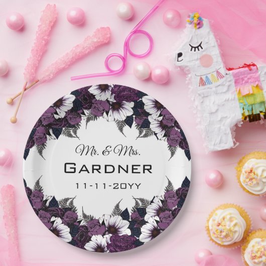 Moderne Lila Blumenhochzeit Pappteller (Party)