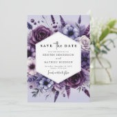 Moderne Lila Blumenhochzeit Save The Date (Stehend Vorderseite)