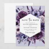Moderne Lila Blumenhochzeit Save The Date (Vorne/Hinten)