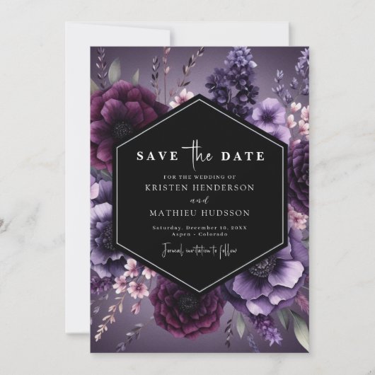 Moderne Lila Blumenhochzeit Save The Date (Vorderseite)