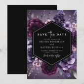 Moderne Lila Blumenhochzeit Save The Date (Vorne/Hinten)